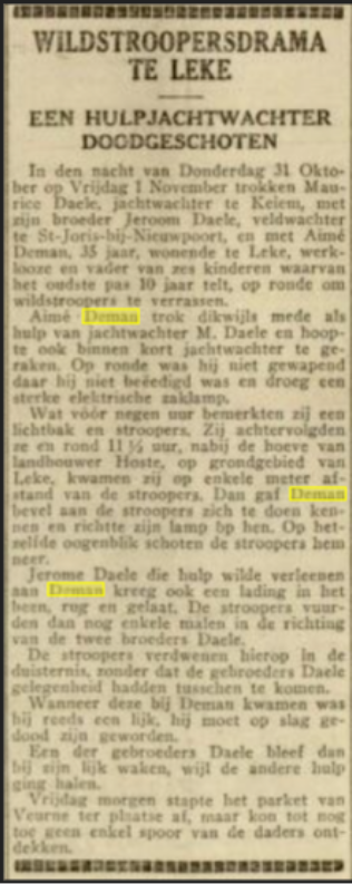 Coupure Wildstroopersdrama te Leke sur la mort d’Aimé Deman