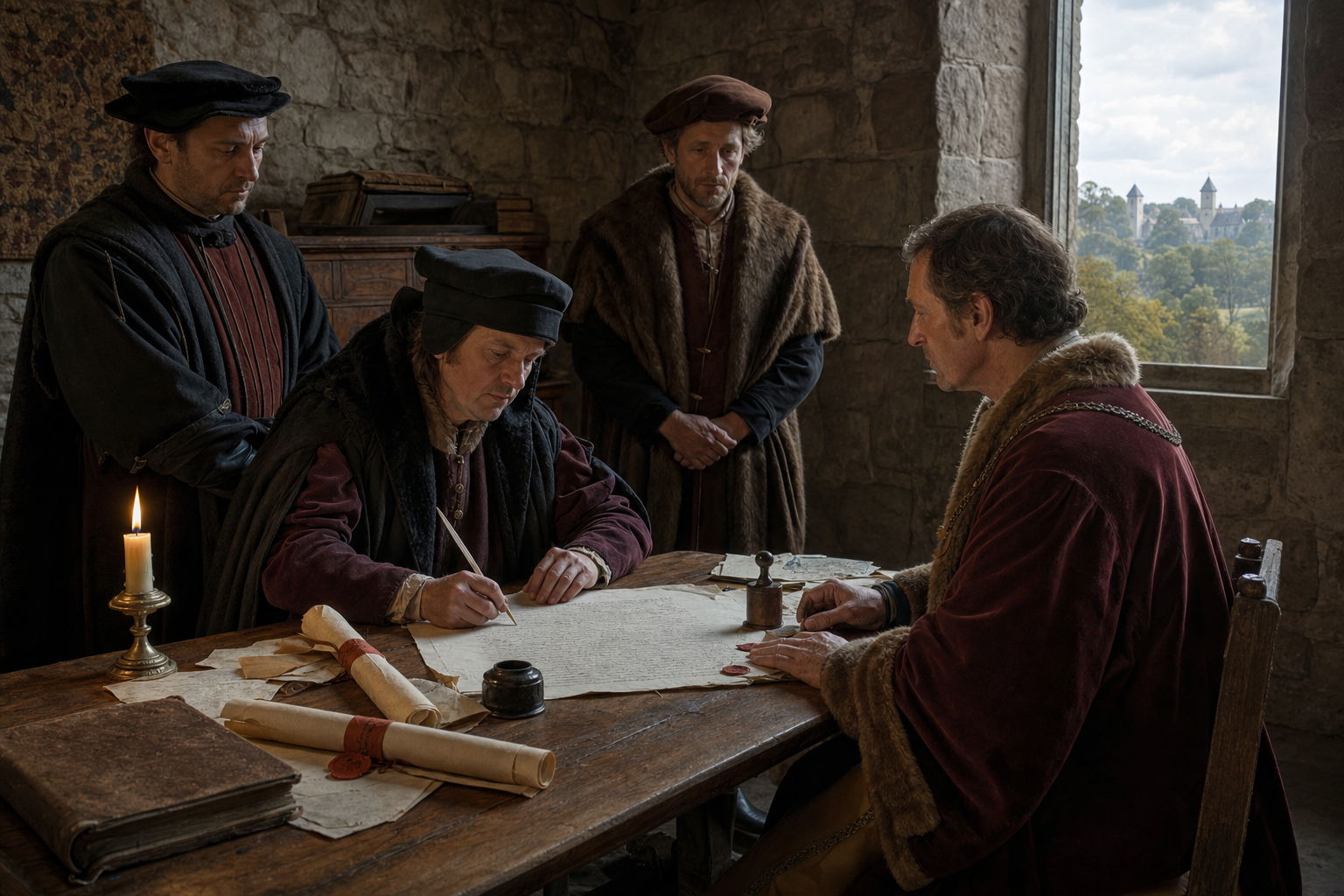 Reconstitution artistique d’un acte concernant Jean de Namur en 1502
