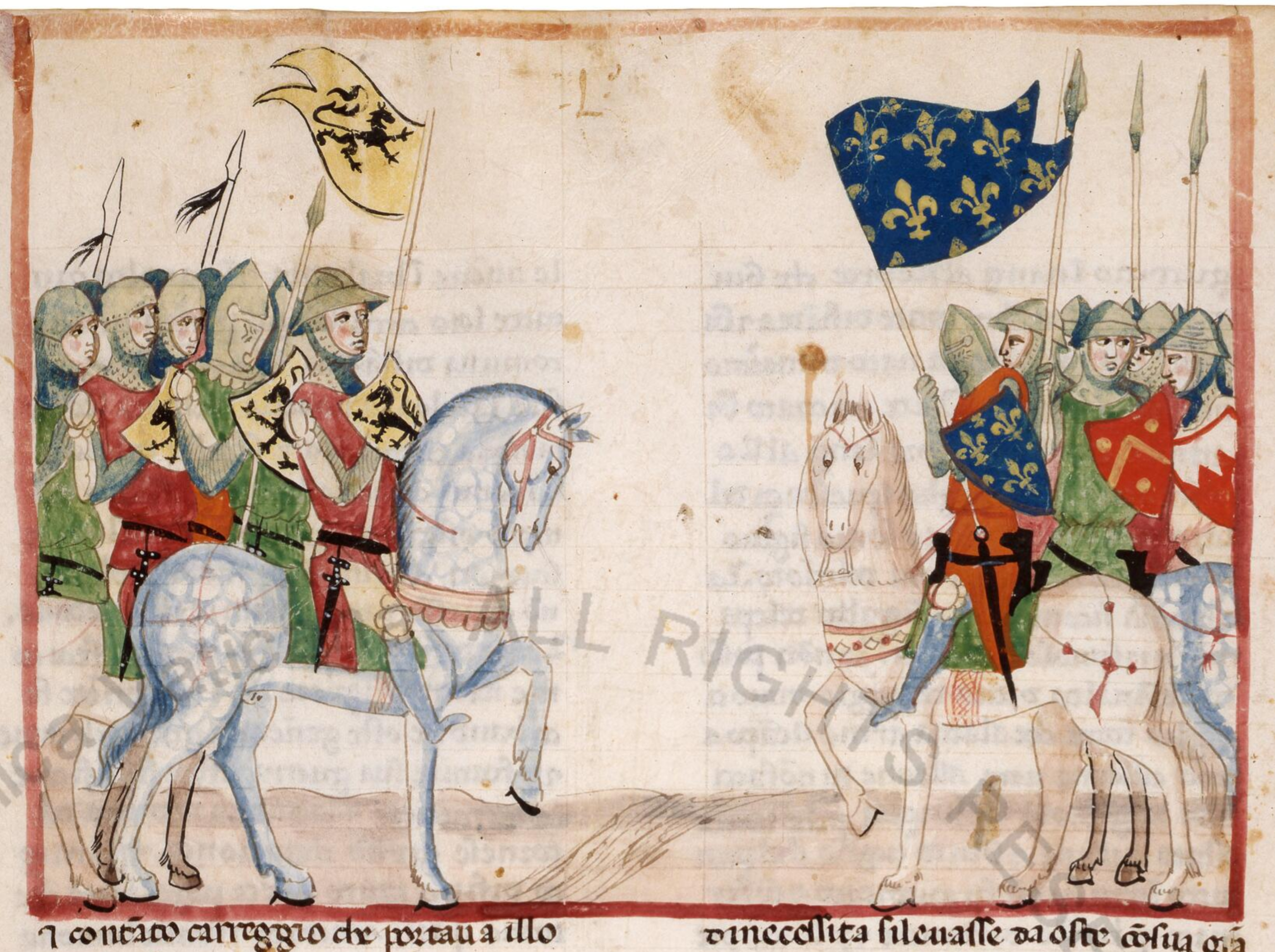 Miniature médiévale représentant les forces flamandes et françaises lors de la bataille des Éperons d’or