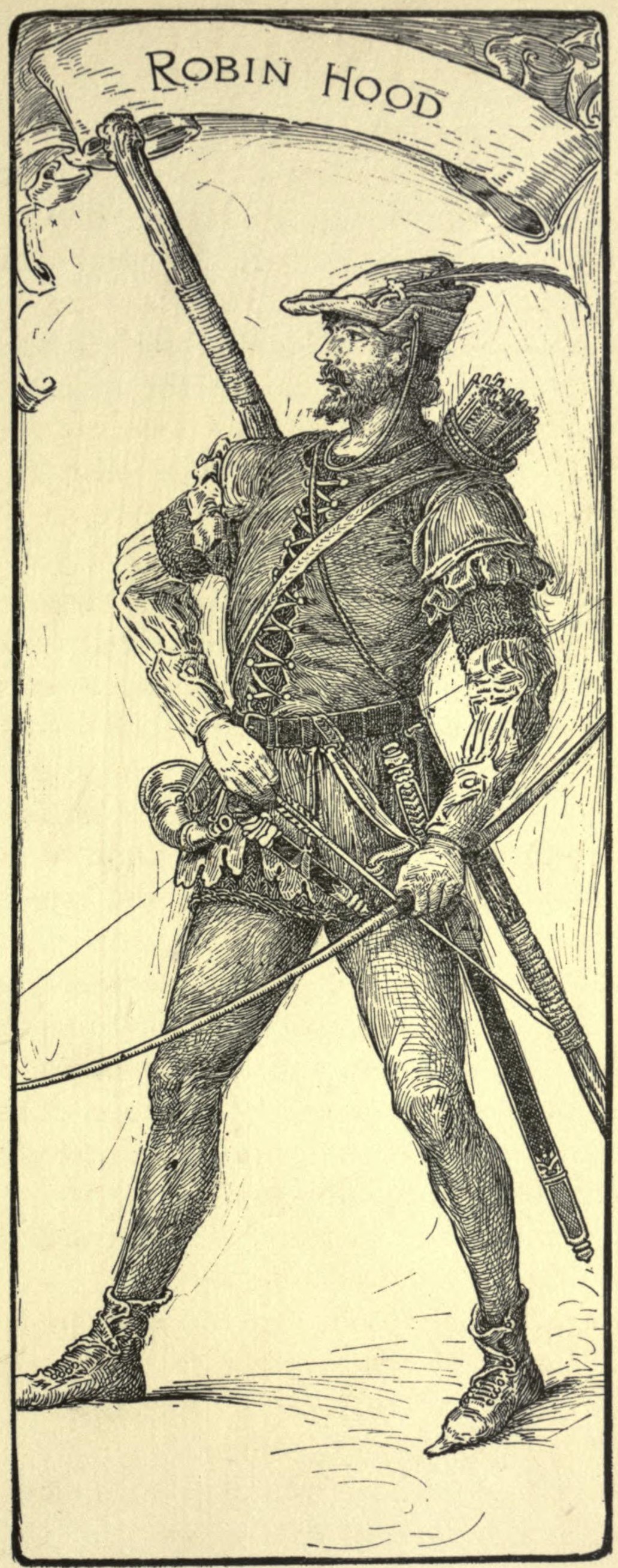 Robin des Bois vu par Louis Rhead en 1912. Illustration littéraire du domaine public, et non portrait médiéval.